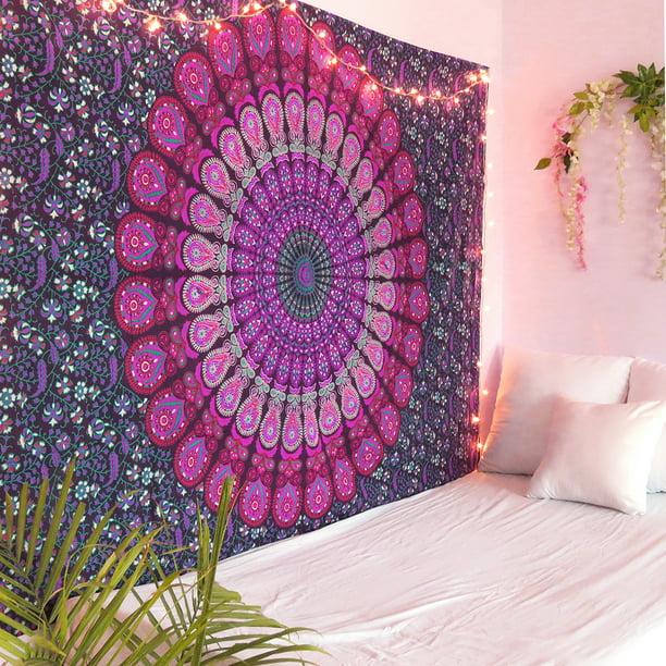 Tie Dye Multi Color Mandala Tapestry Boho Hippie Cotton Wall Hanging Bedsheet 